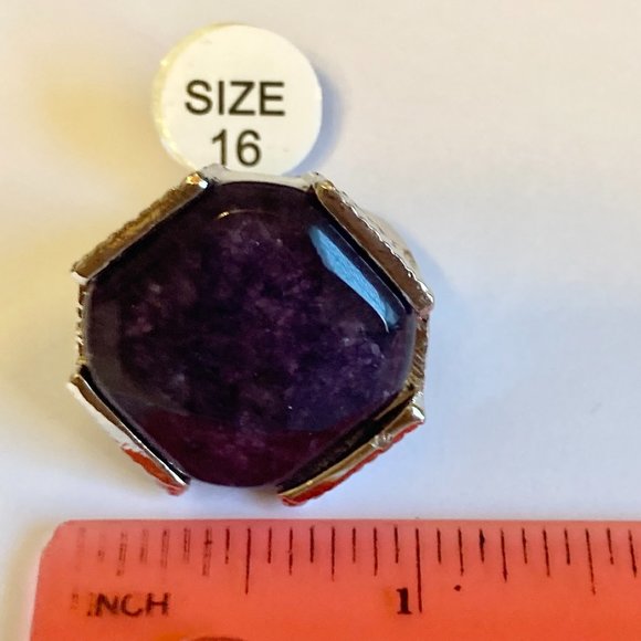 Vintage Purple Amethyst Cocktail Ring Chunky Hexagon Stone Silver Plated 5 6 - Picture 9 of 11